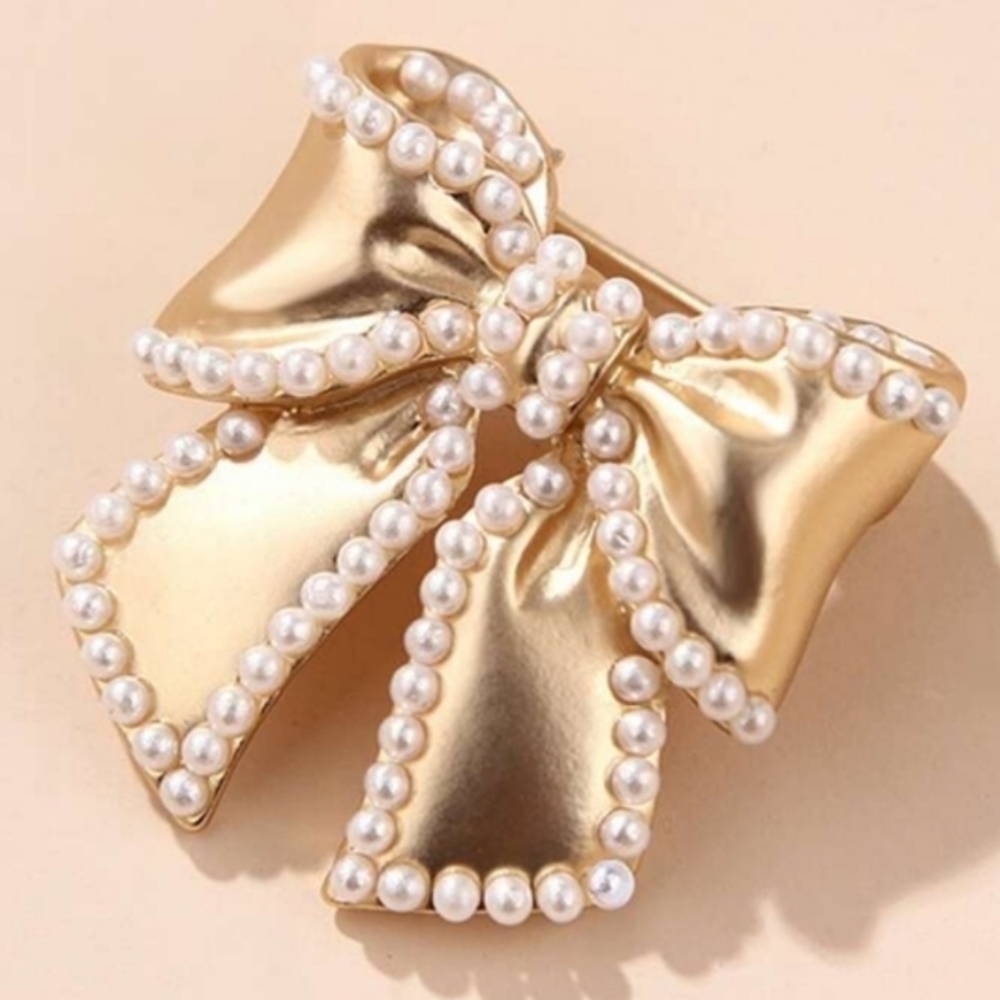 NWOT - Faux Pearl Decor Bow Brooch - Picture 7 of 7